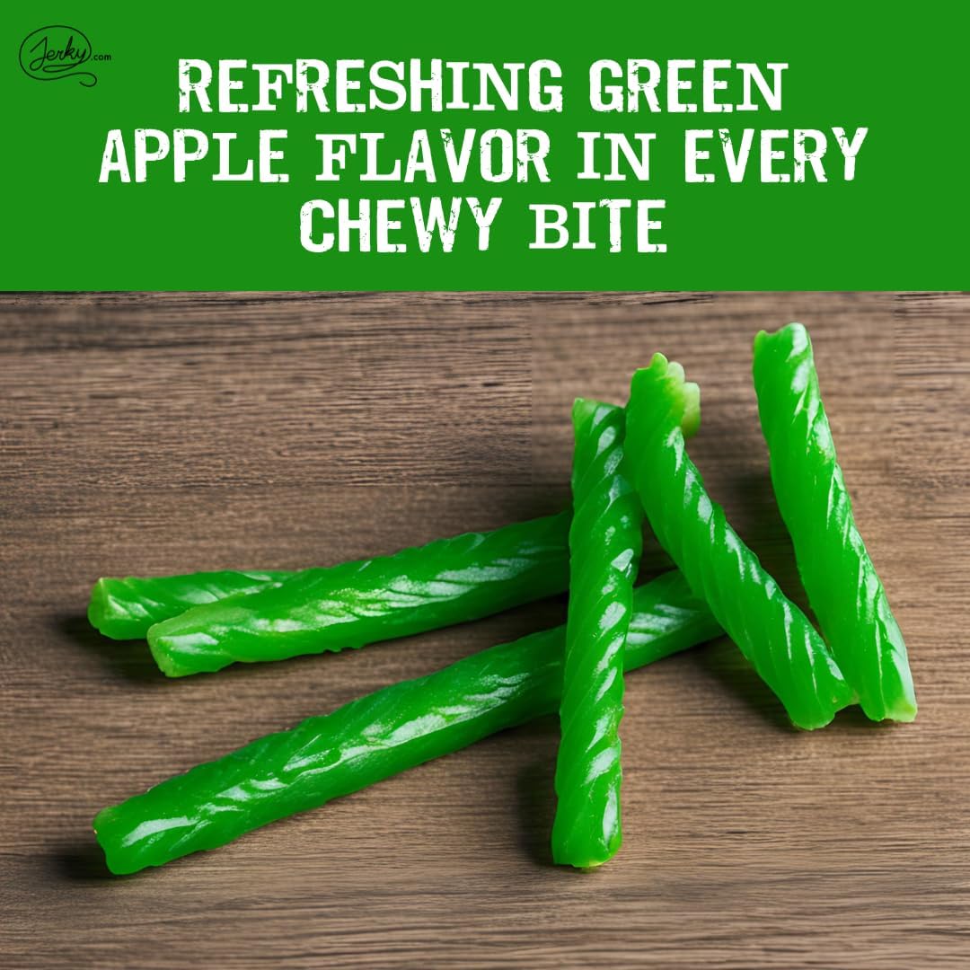 Bricktown Goods fat free green apple licorice twists open packaging showing soft texture