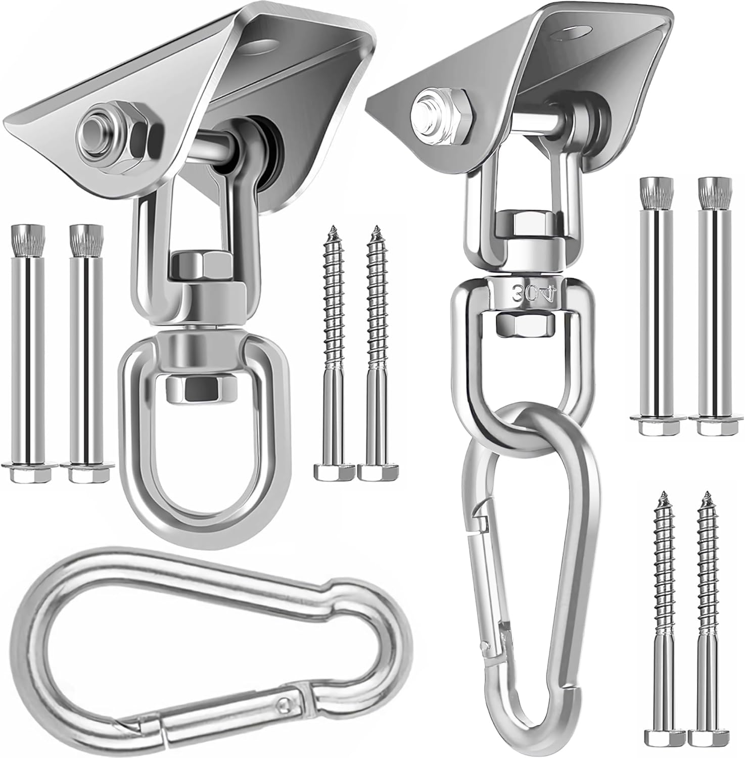 Swawis heavy duty swing hanger stainless steel hardware kit front view highlighting mounting plates
