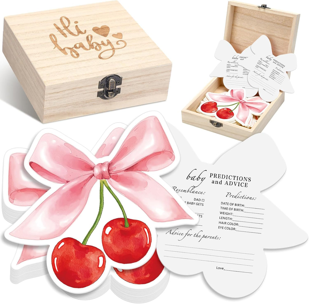 RattanView Cherry Baby Shower keepsake box with cards
