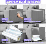 Invisible adhesive guard applied to fabric sofa side