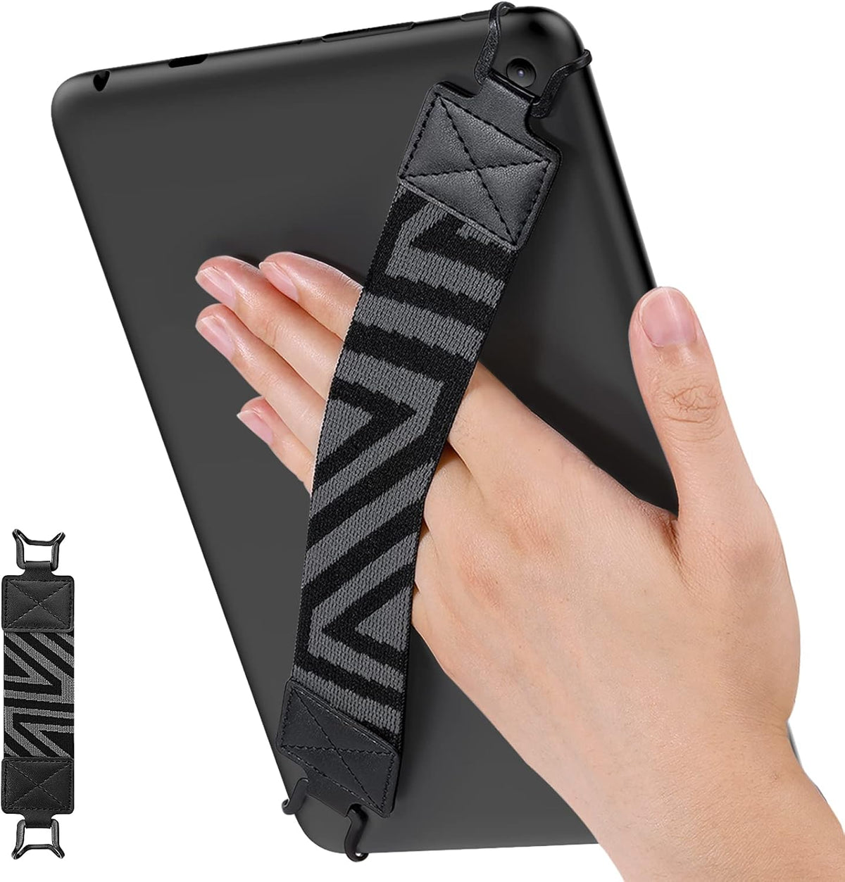 MoKo security hand strap for tablets front view showing black elastic band