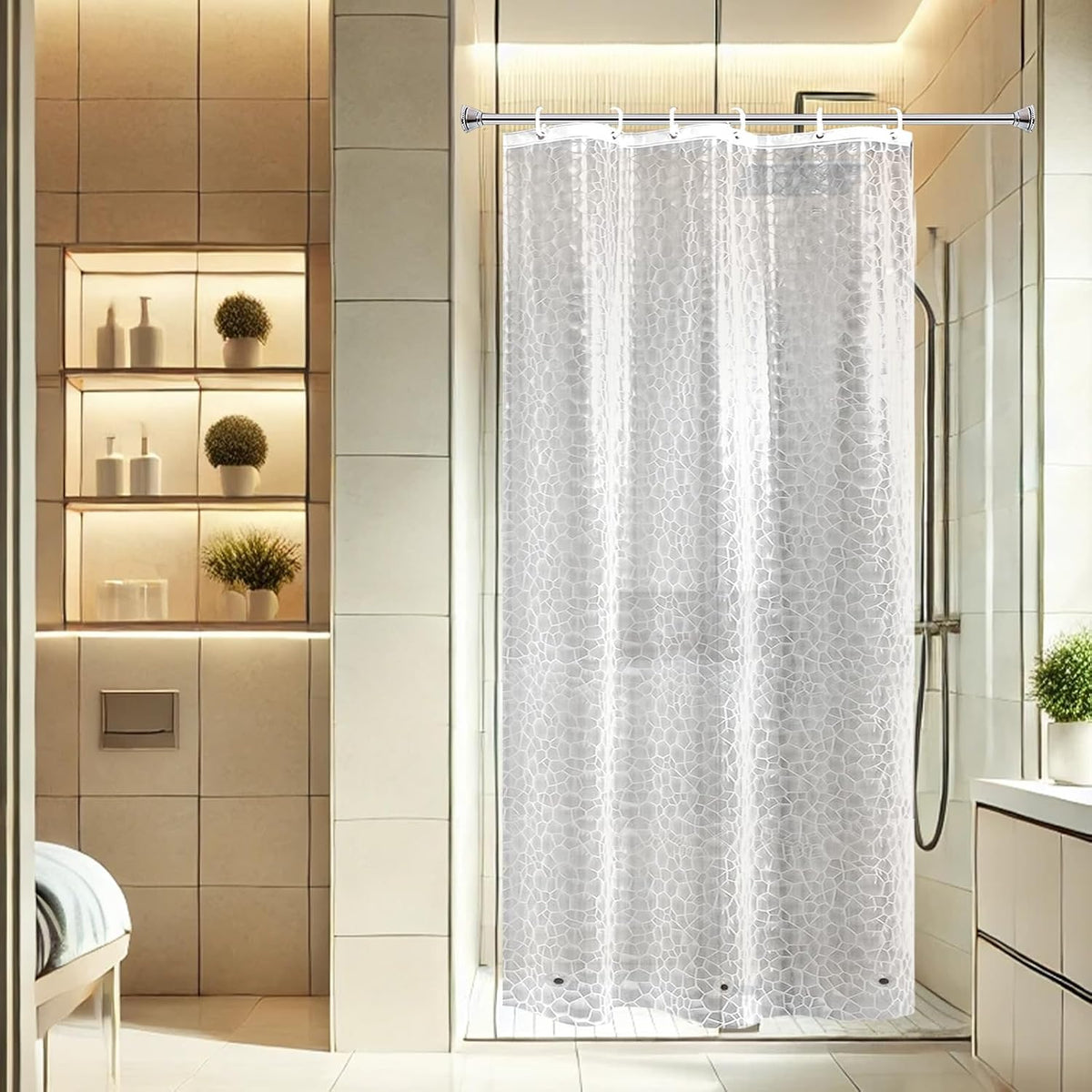 AooHome water cube shower curtain lifestyle display