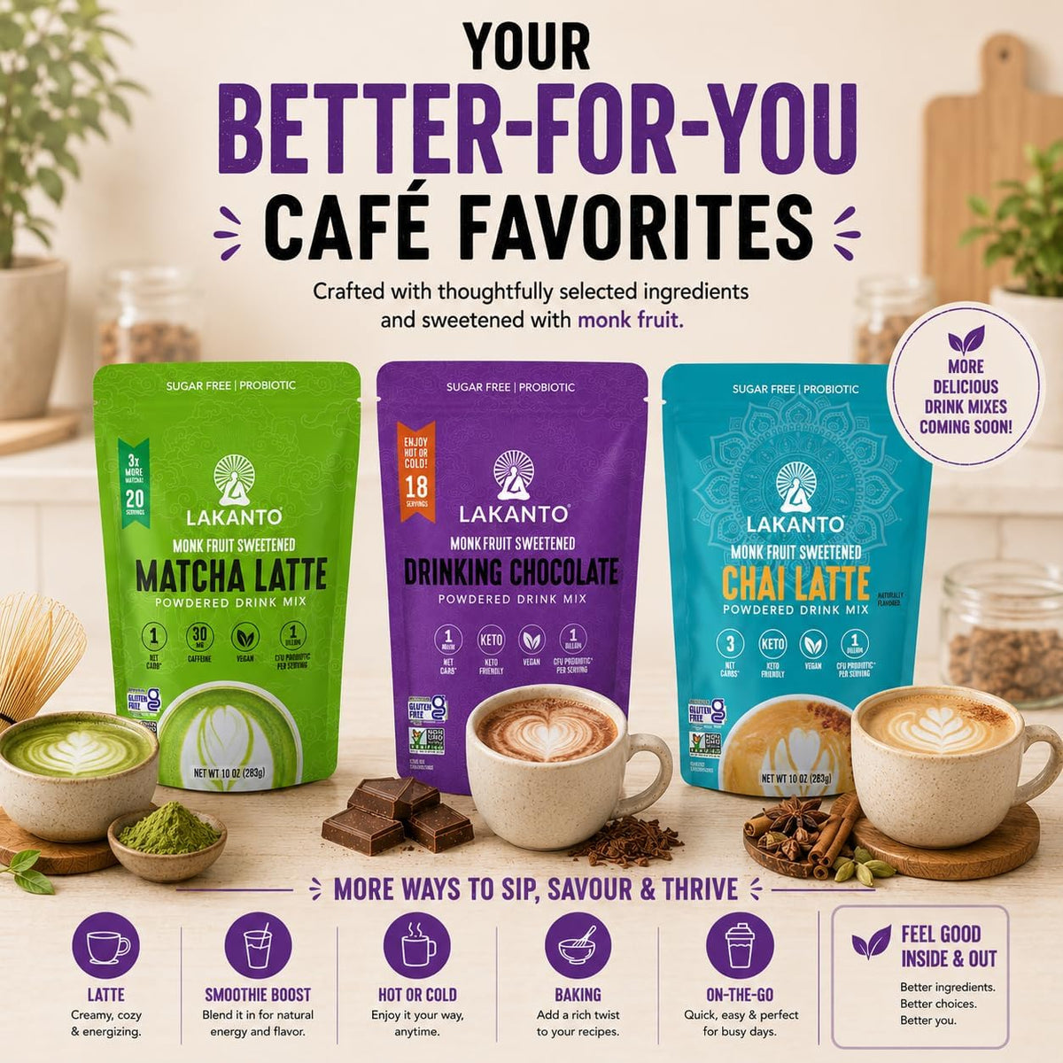 Lakanto Sugar Free Drinking Chocolate - Cold or Hot Cocoa Powder Mix, Shelf Stable Probiotics, Monk Fruit Sweetener, Keto Diet Friendly, Vegan, Dutch Cocoa, Gourmet Taste (Original - 10 oz) - Image 10