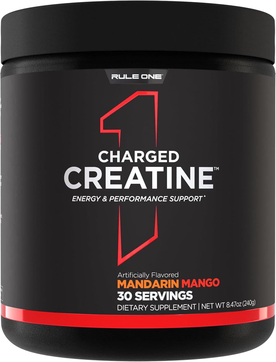 Rule 1 Charged Creatine Mandarin Mango front view container