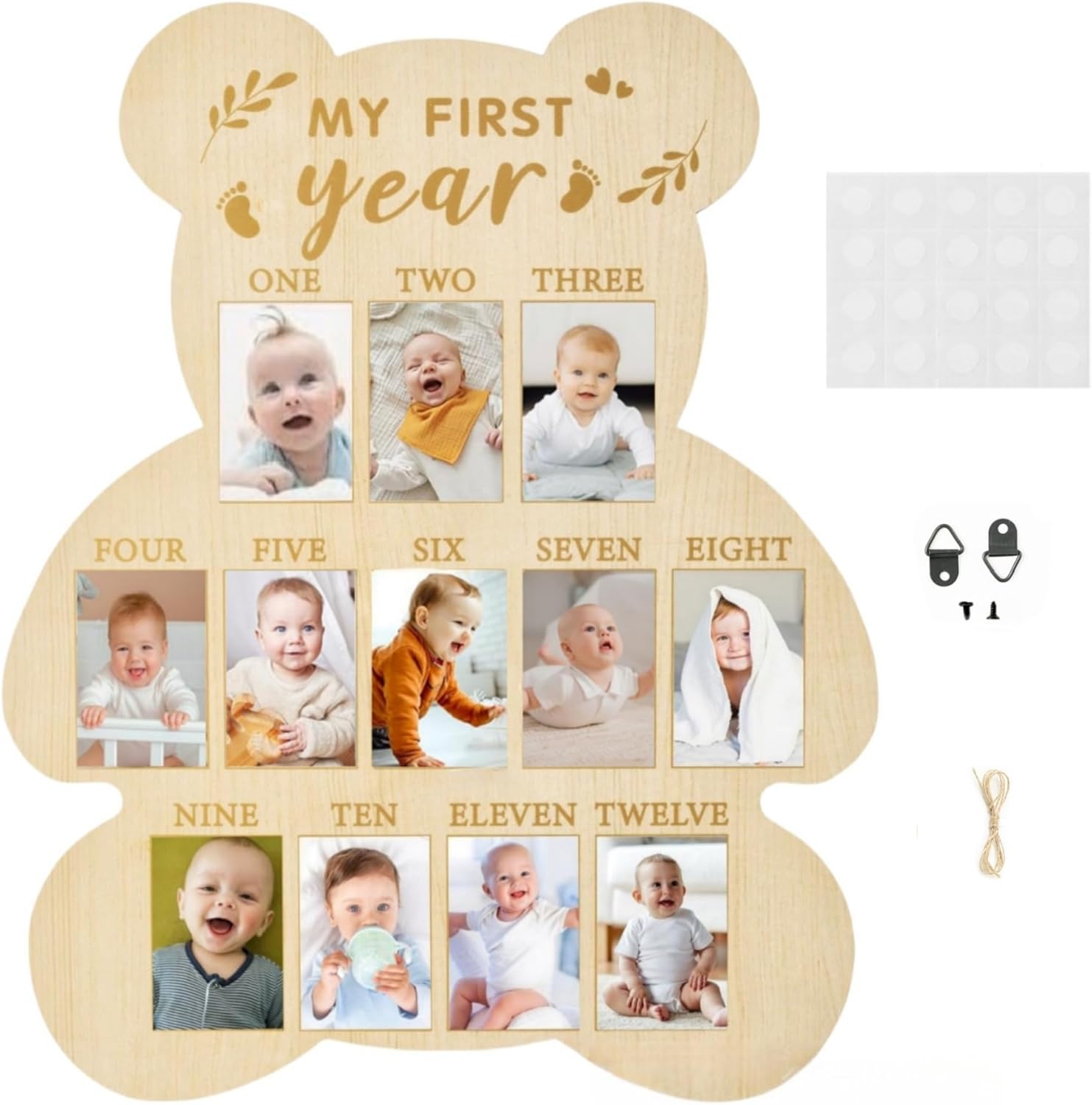 Hongpar bear shaped wooden monthly milestone photo board front view