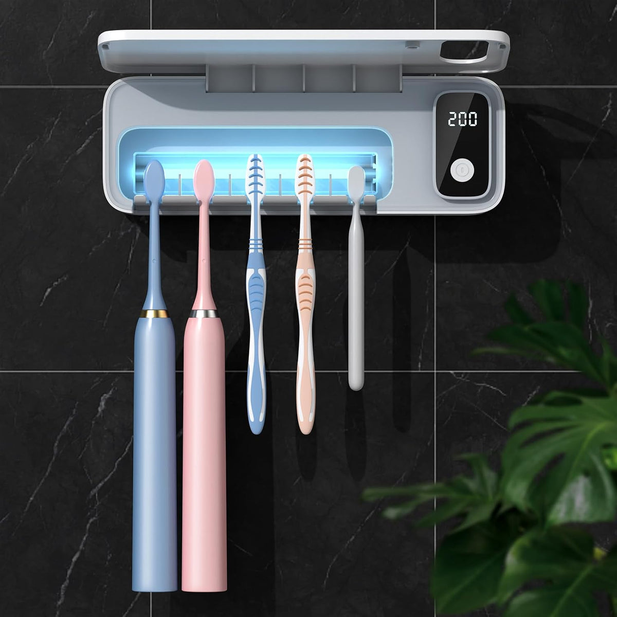 StarWin UV toothbrush sanitizer front view wall mounted organizer