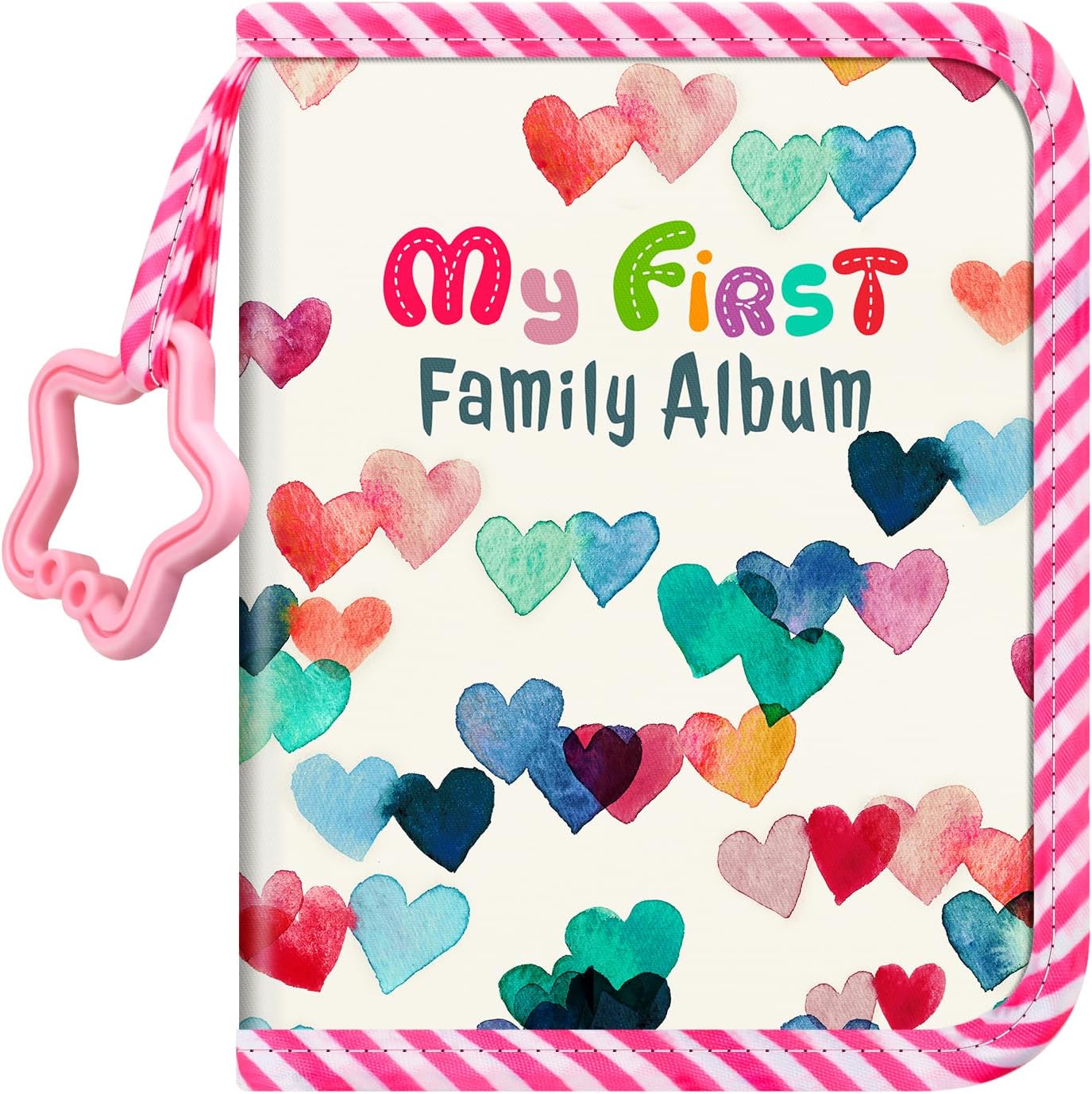 Fintie baby photo album raining hearts print front view showing soft fabric cover
