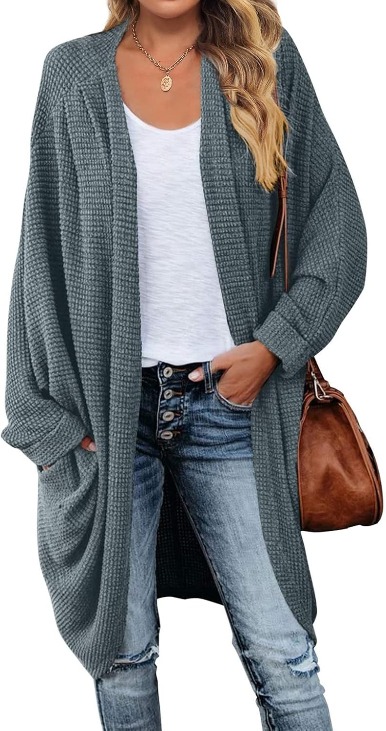 MEROKEETY Cardigan Sweaters for Women Oversized Long Cardigans Fall Outfits | Waffle Knit, Batwing Long Sleeve, Loose Fit, Open Front, Slouchy Casual Outwear, Cozy Sweater Coat, Winter Clothes - Image 14
