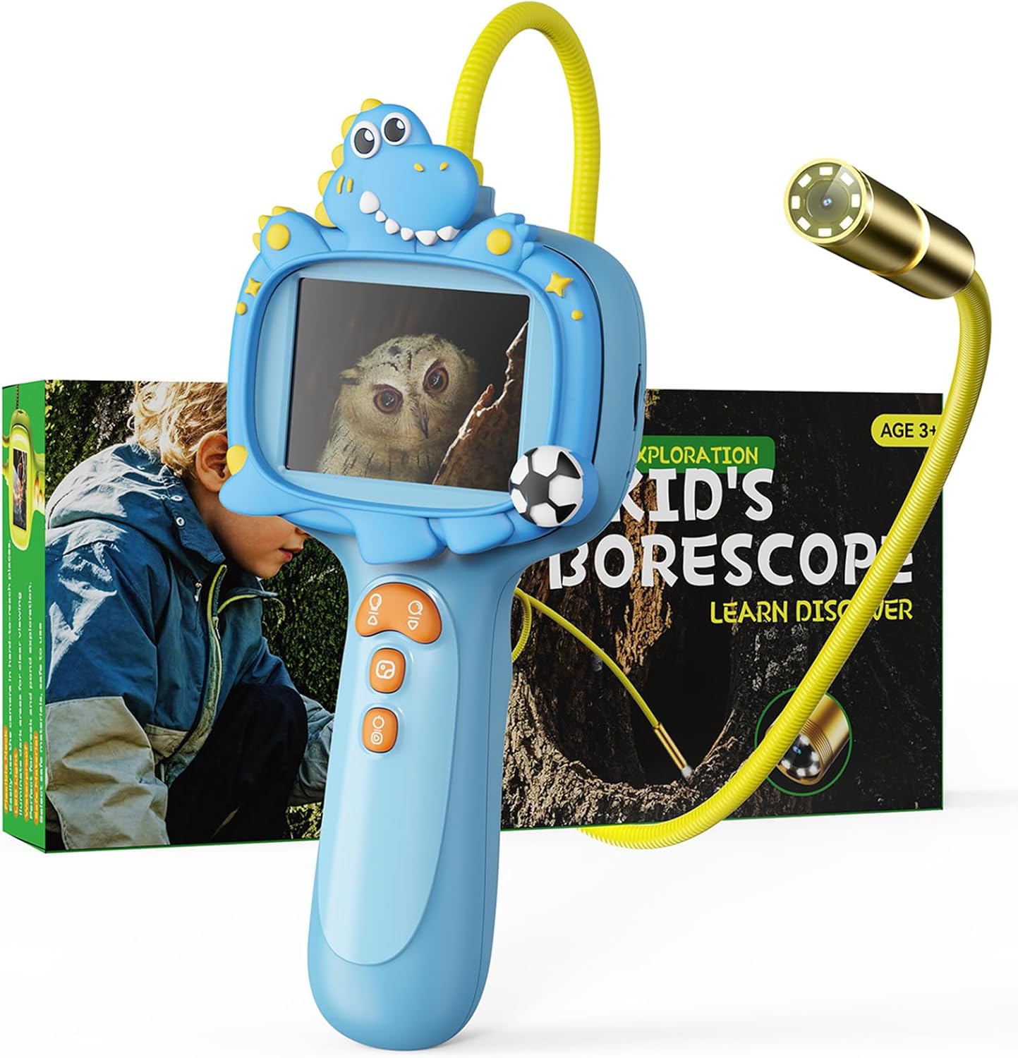 Kids Borescope Camera front view with dinosaur design