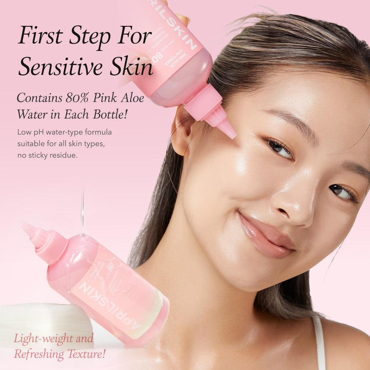 Aprilskin Pink Aloe Vita Toner showing the eighty percent pink aloe vera ingredients