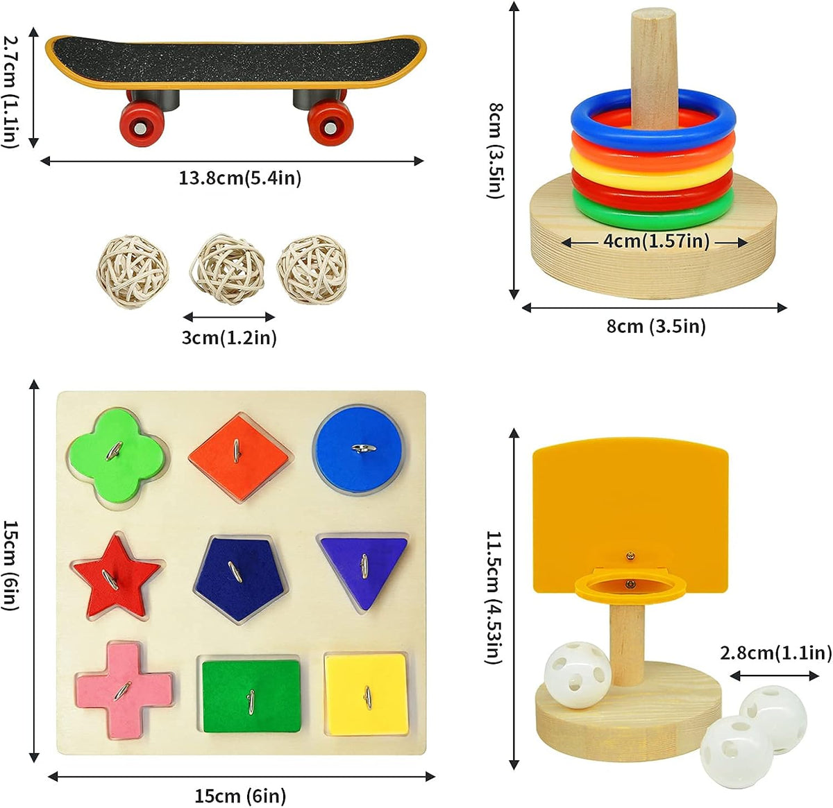 YUESUO wooden block puzzle and stacking rings for lovebird cognitive development