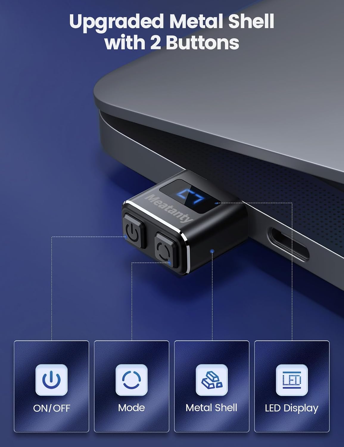 Meatanty Metal Tiny Mouse Jiggler, USB Mouse Mover Undetectable, Automatic Shaker with Separate Mode and ON/Off Buttons, Mouse Moving Device LED Screen, Wiggler Giggler Keep Computer/PC/Laptop Awake - Image 2