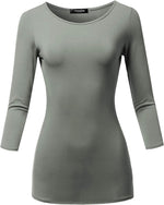 SSOULM Women's Casual 3/4 Sleeve Stretchy Slim Fit Basic T-Shirt Top with Plus Size - Image 9