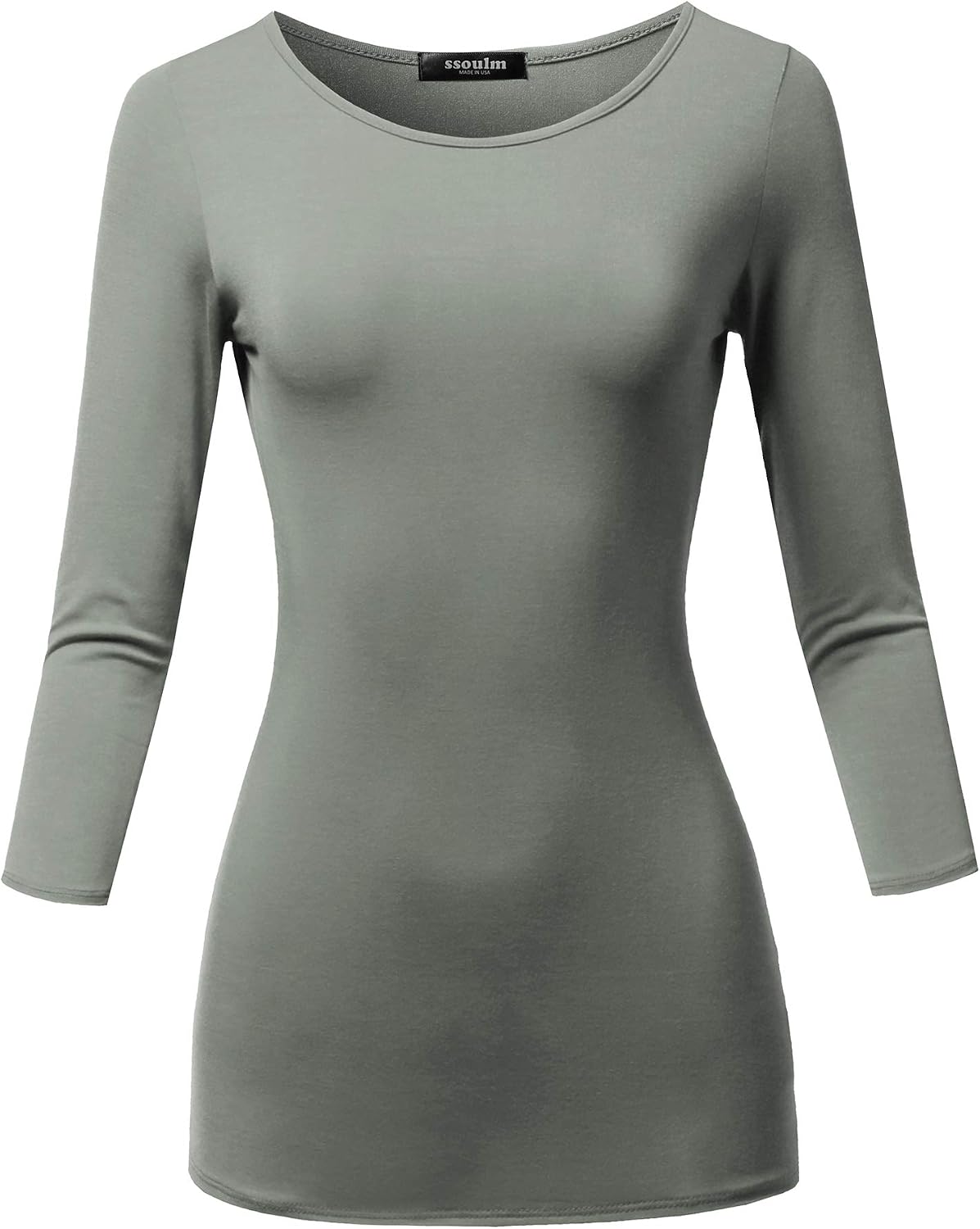 SSOULM Women's Casual 3/4 Sleeve Stretchy Slim Fit Basic T-Shirt Top with Plus Size - Image 9
