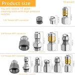 Close up of rotating button drain cleaning nozzle tips in the Wllead kit