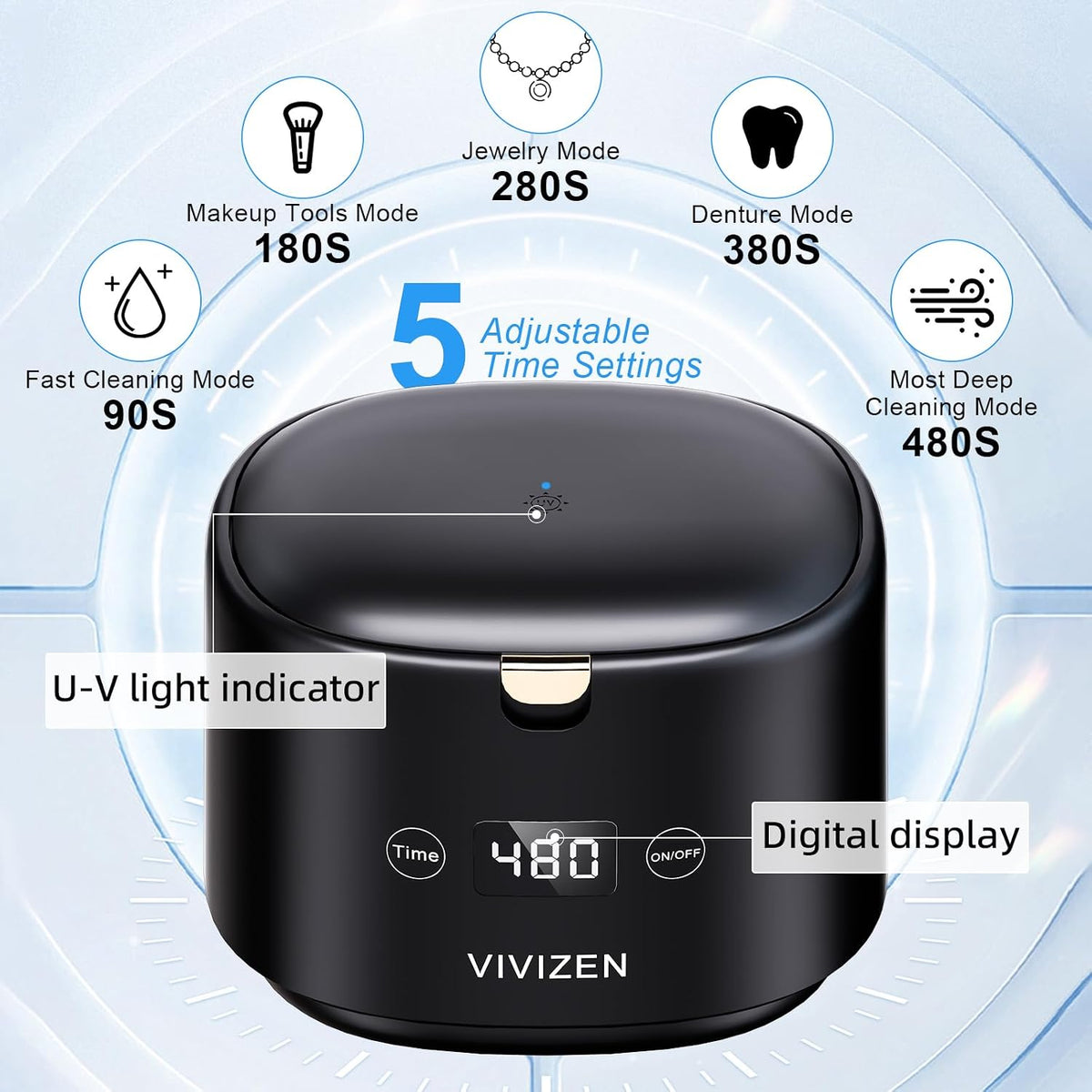 Digital display timer active on Vivizen retainer cleaning machine