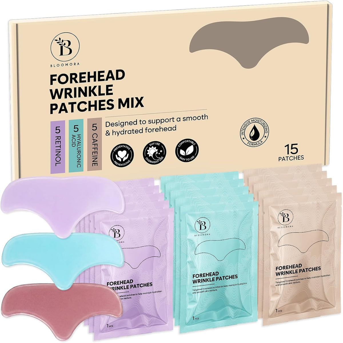 Bloomora forehead wrinkle patches front view box packaging