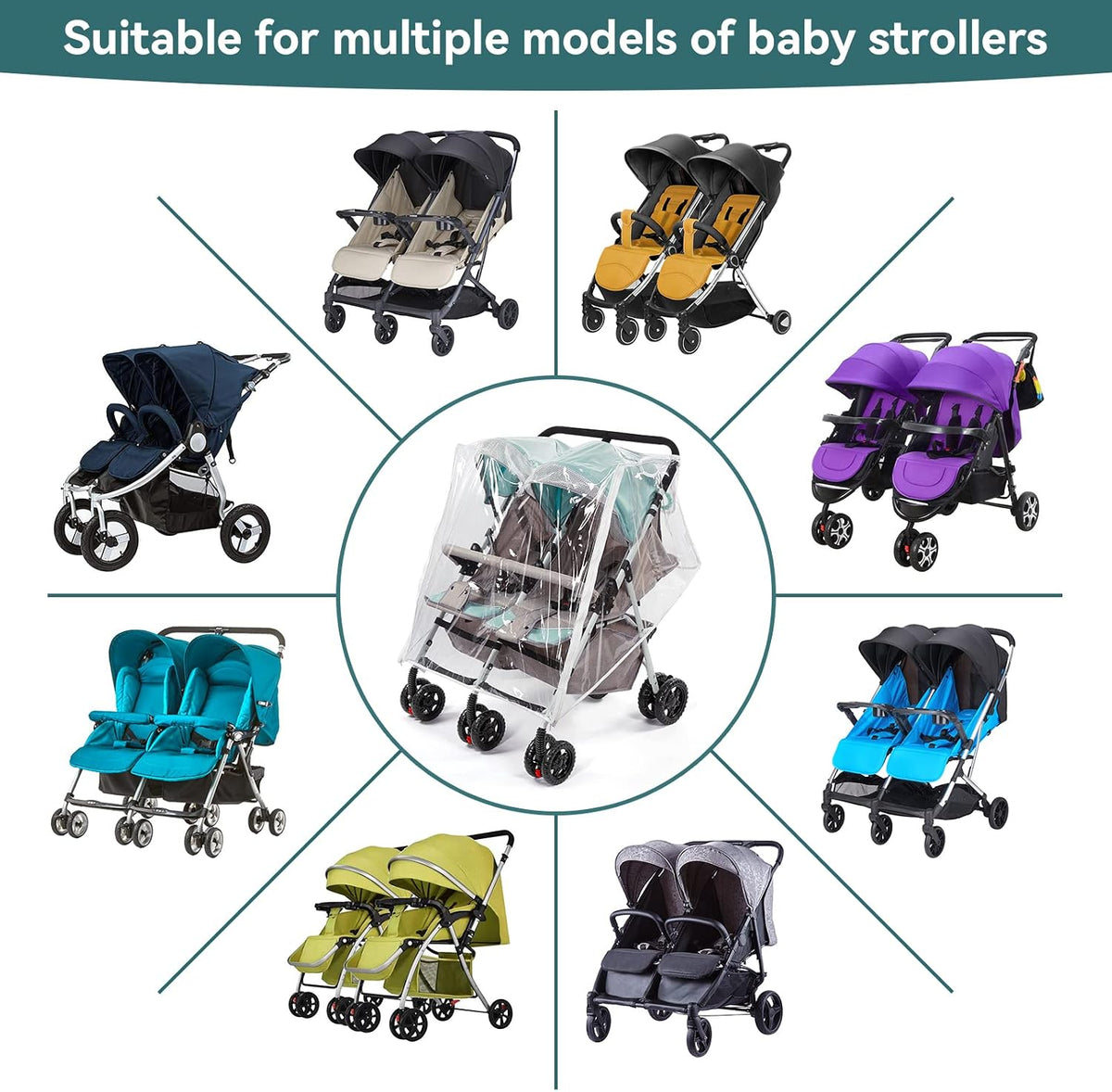 PAHTTO universal double stroller protector installed outdoors