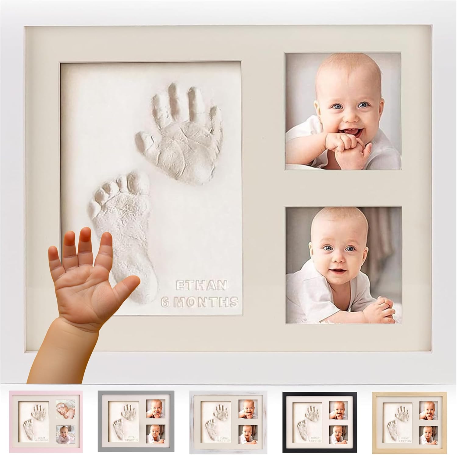 Bubzi Co Baby Hand & Footprint Kit, Clay Handprint Keepsake Frame, Newborn Nursery Picture Frames, Hand Print Mold Kit, Personalized New Mom Gifts for Baby Shower & Registry (Fresh White) - Image 1