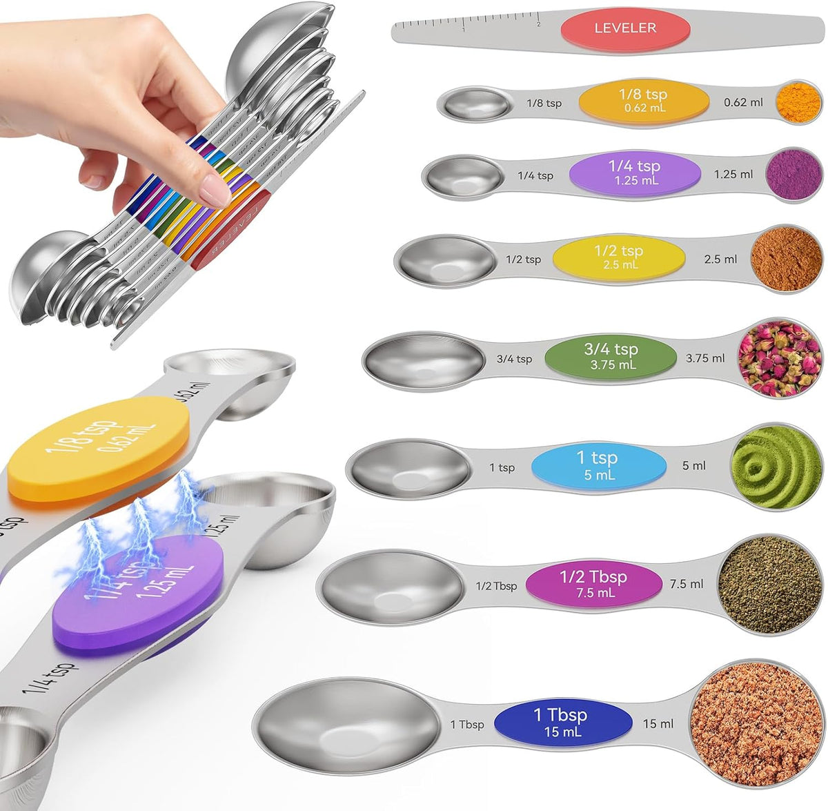 Magnetic Measuring Cups and Spoons Set - 304 Stainless Steel | Dual-Sided Markings | Space-Saving Kitchen Organizer | N52 Magnetic Nesting | 15-Piece with Leveler | Baking & Gift (Black) - Image 9