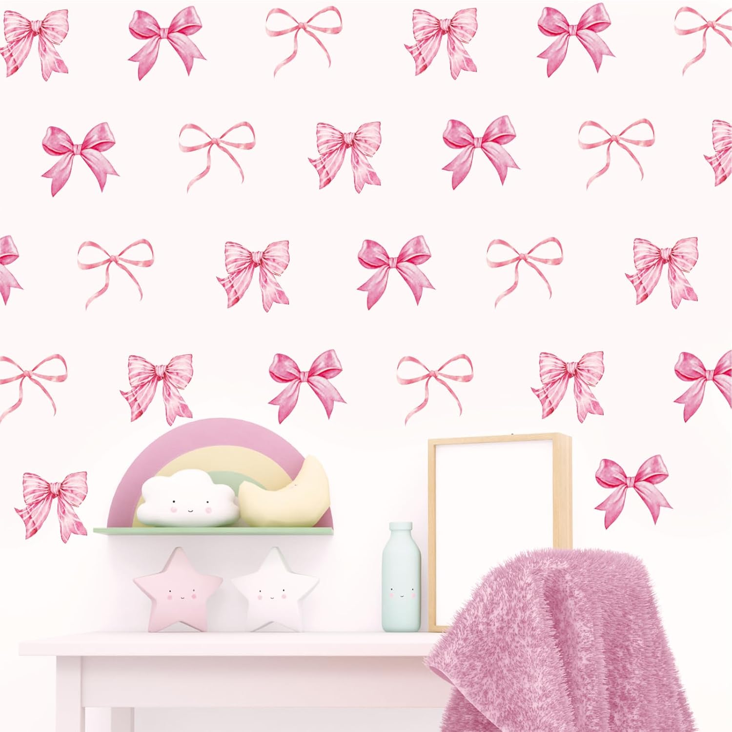 Whaline pink bow wall stickers 12 sheets front view