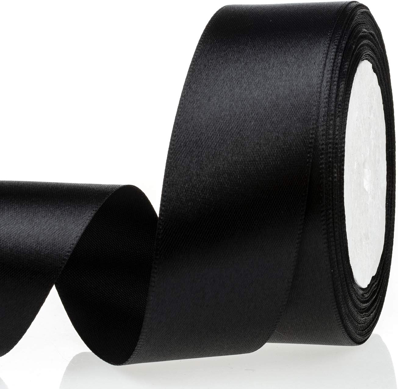 Atrbb black satin ribbon 1-1/2 inch wide front view