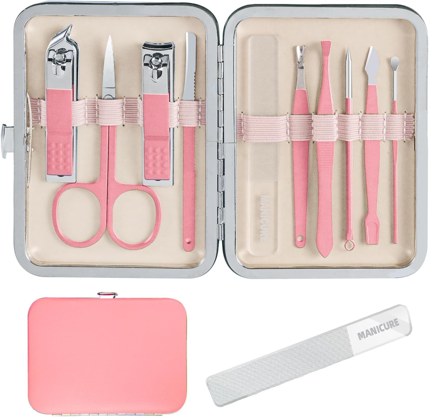 Manicure kit 10 in 1 Professional Manicure kit for Women, Nail kit,Grooming kit,Manicure Set Personal Care Manicure Set Women,Nail Care Tools with Luxurious Travel Case(Pink) - Image 1