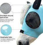 Side profile of horse wearing Gallopoff pale blue fly mask
