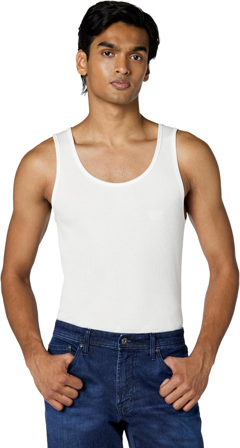 BOSS men's rib classic tank top front view