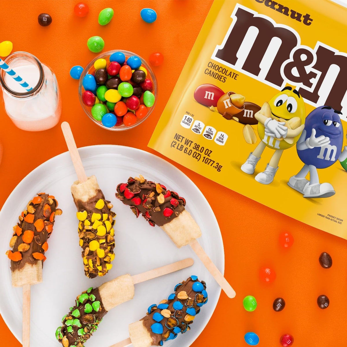 M&M'S bulk pack side view showing product nutrition and ingredient details
