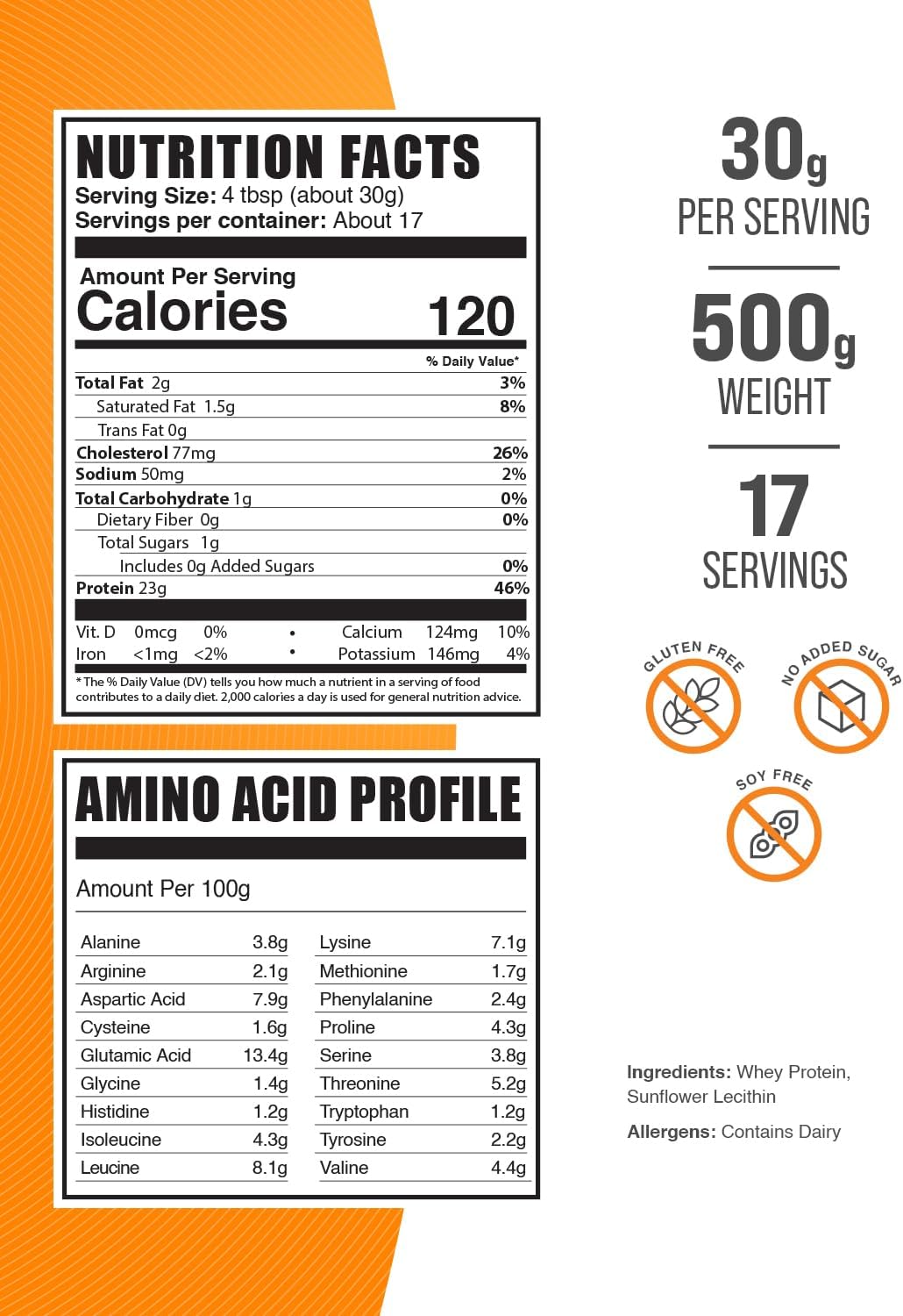 BulkSupplements unflavored whey protein concentrate supplement facts label