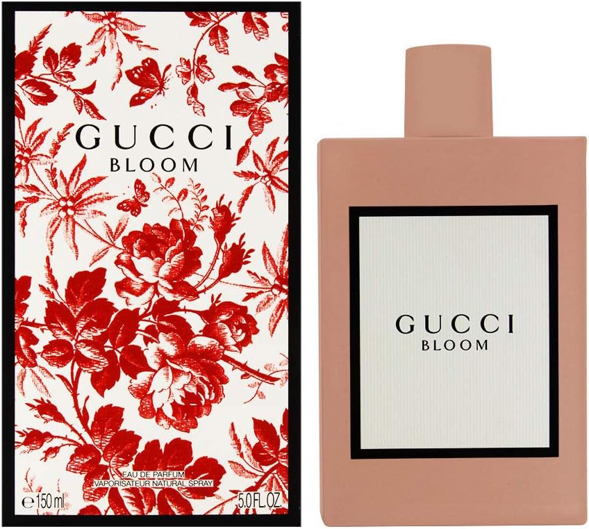 Gucci Bloom fragrance bottle close up label detail