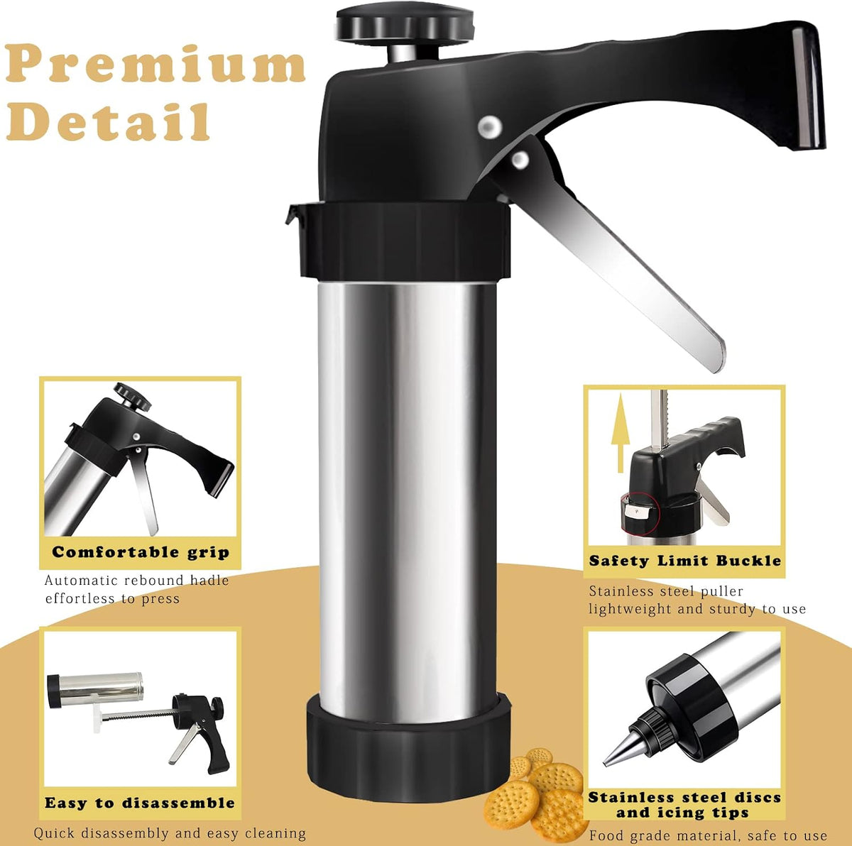 Hosetim cookie press kit with 13 shaped discs and 8 icing tips