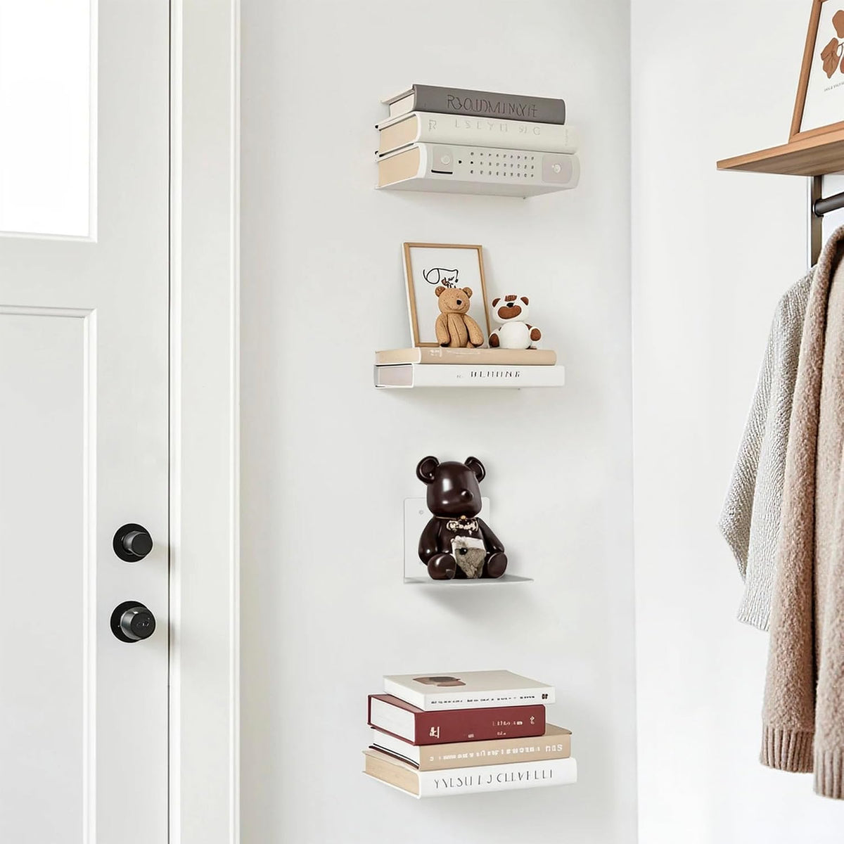 STORAGE MANIAC Invisible Floating Bookshelves Wall Mounted White | Heavy-Duty Steel Floating Book Shelves Hidden Bookshelf Hanging Shelf for Bedroom Living Room Office | Large 4-Pack - Image 9
