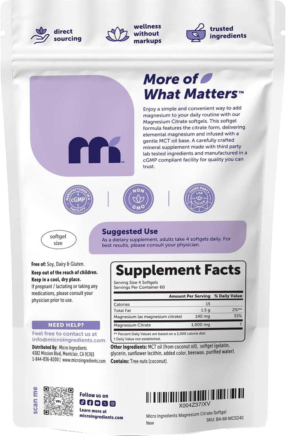 Micro Ingredients Magnesium Citrate package back panel