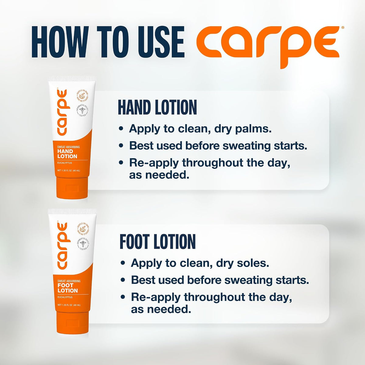 Carpe Sweat Absorbing Hand and Foot Lotion Bundle, Eucalyptus - 6 Pack - Image 7