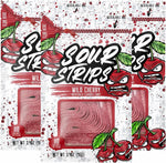 Close up of intensely sour Doubleberry flavored candy strips