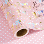 WRAPAHOLIC Reversible Birthday Wrapping Paper mini roll front view showing rose gold foil lettering