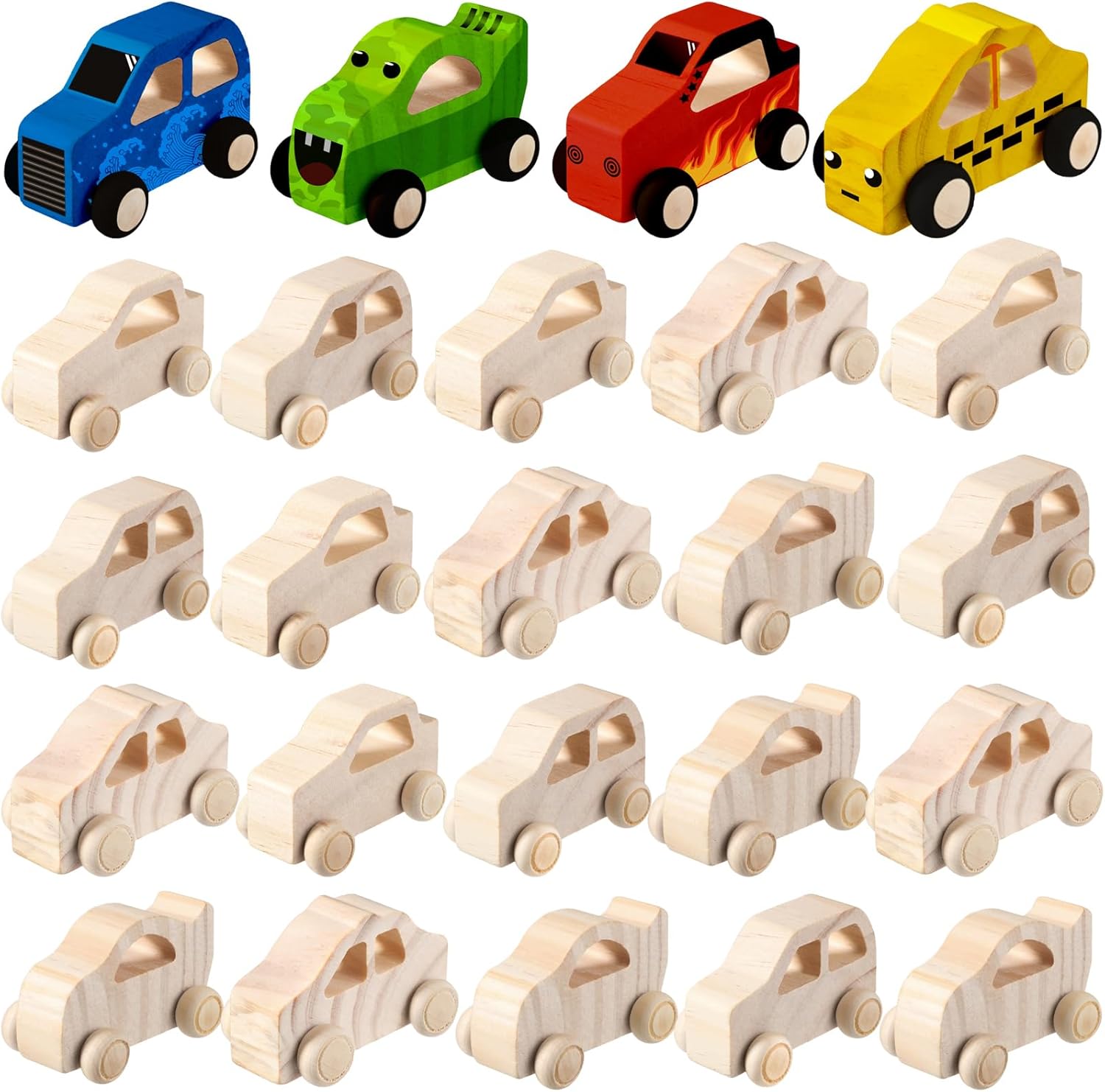 Chivao 24 pieces wood DIY car toys set front view