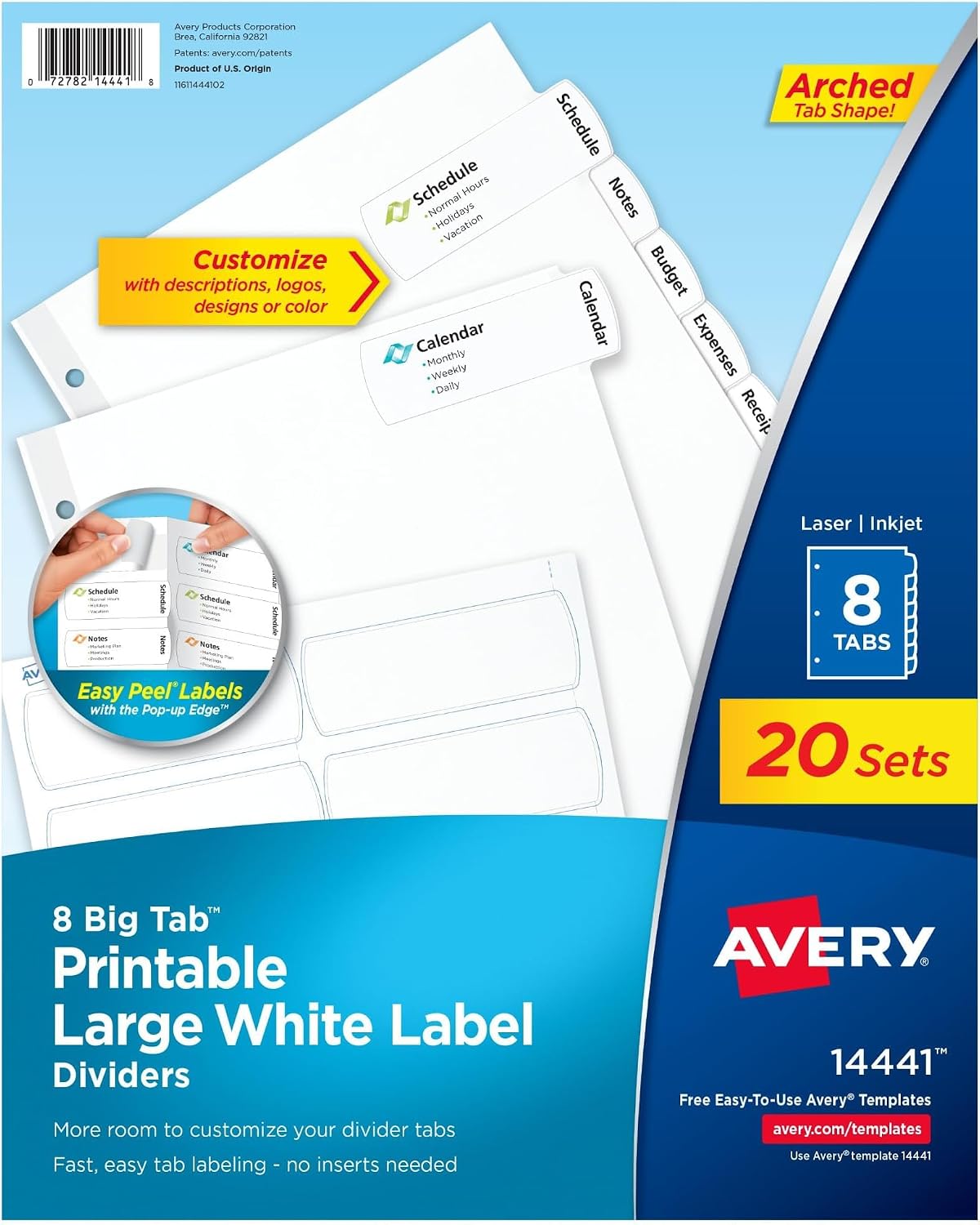 Avery Big Tab Printable Large White Label Dividers for 3 Ring Binders, 8 Tabs per Set, White, Great for Office Supplies, School Supplies, Organizing, and More (20 Sets of 14441) - Image 9