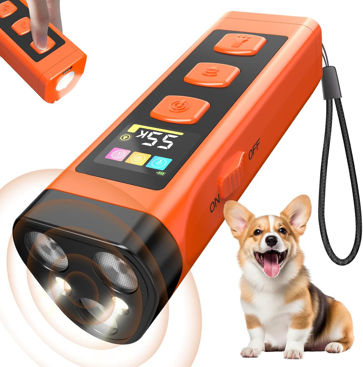 Kqmop ultrasonic dog bark deterrent device front view orange