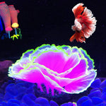 Besimple Aquarium Coral Ornament front view showing purple glowing effect under actinic fish tank lighting.
