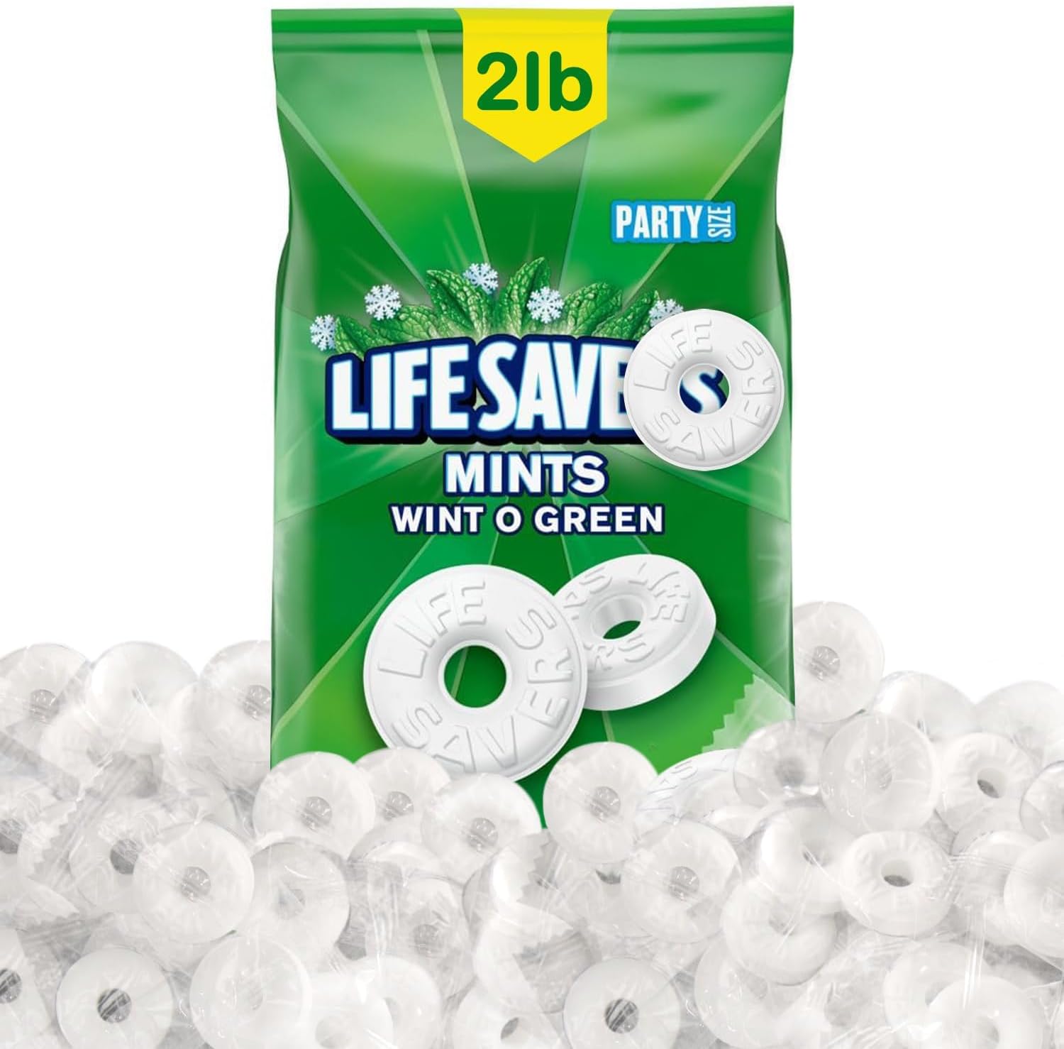 Sweetside Candy Co. Wint O Green Mints bulk two pound bag front view showing refreshing wintergreen hard candies.