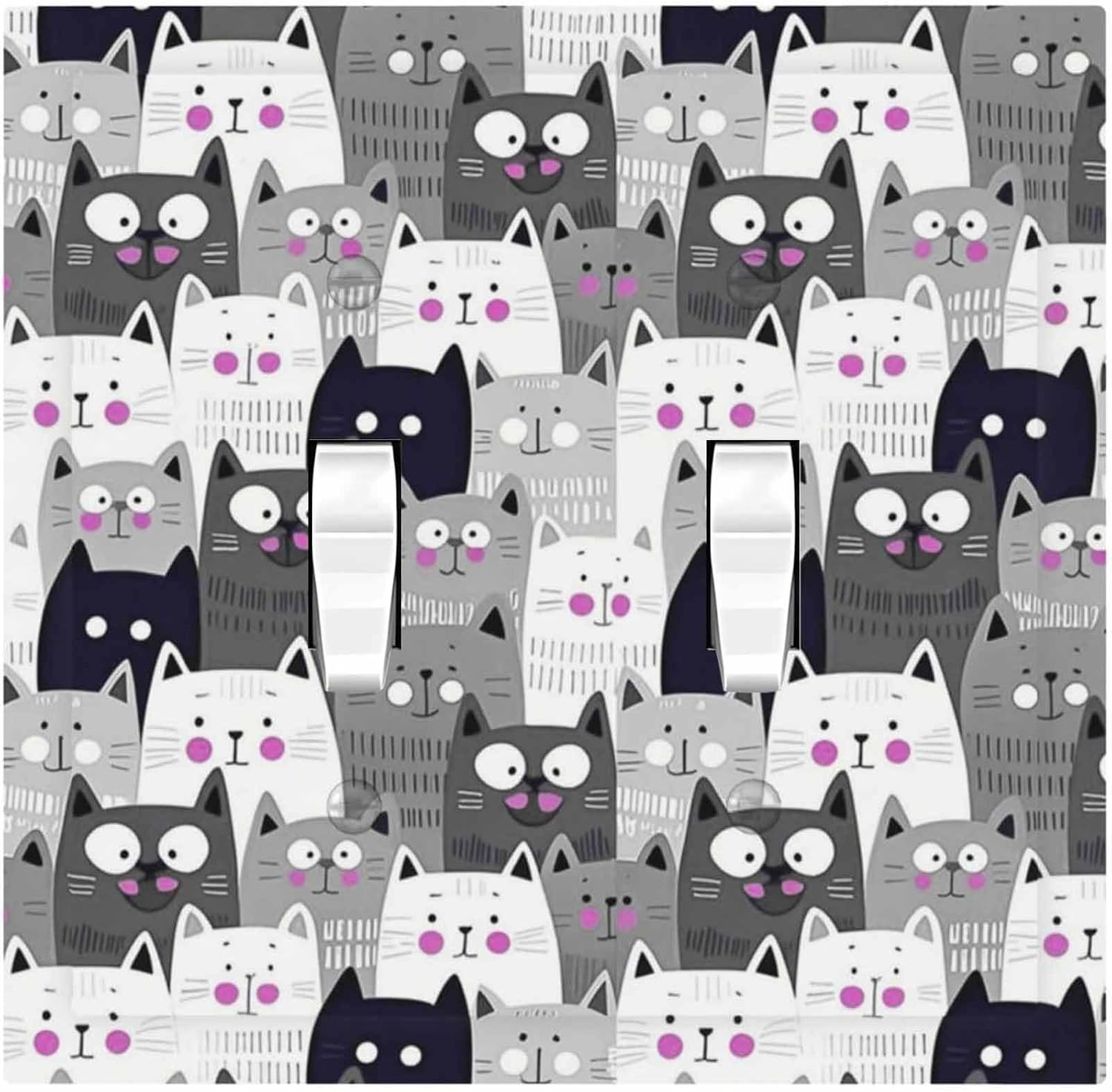 Ihsourgnitnem cute grey cats face double toggle switch plate front view for nursery decor