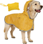 Foldable pet rain apparel shown packed into its built-in travel pocket