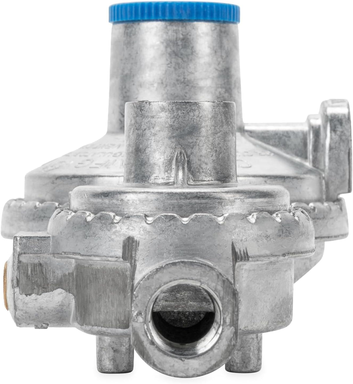 Regulator positioned next to a standard propane tank connection setup