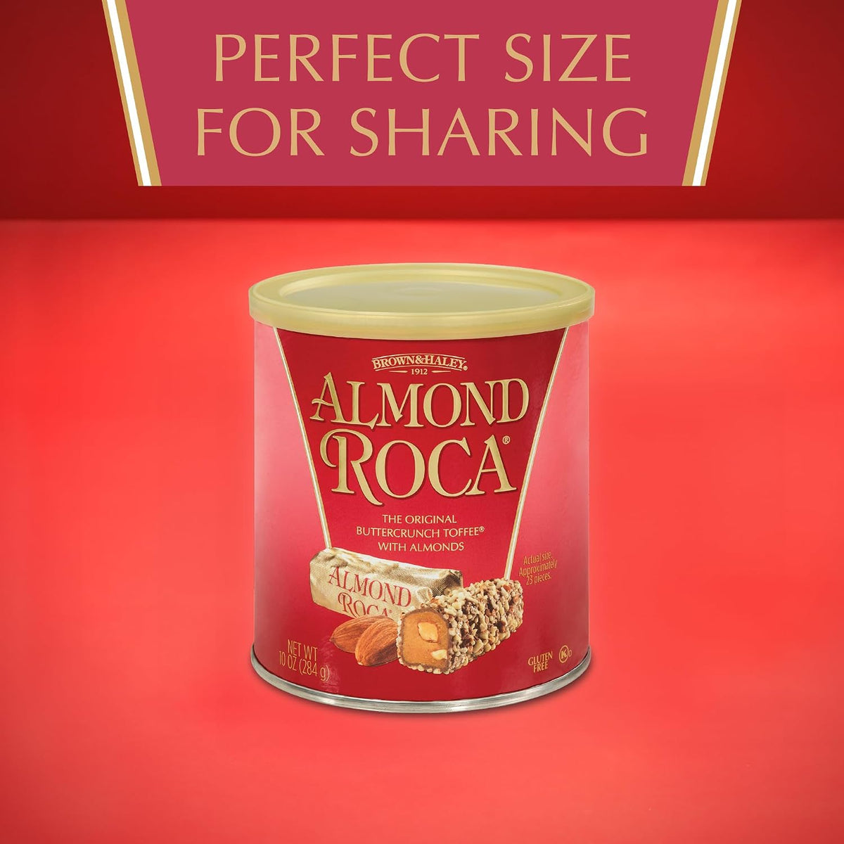 Brown and Haley Almond Roca toffee candy showing nut coating close up
