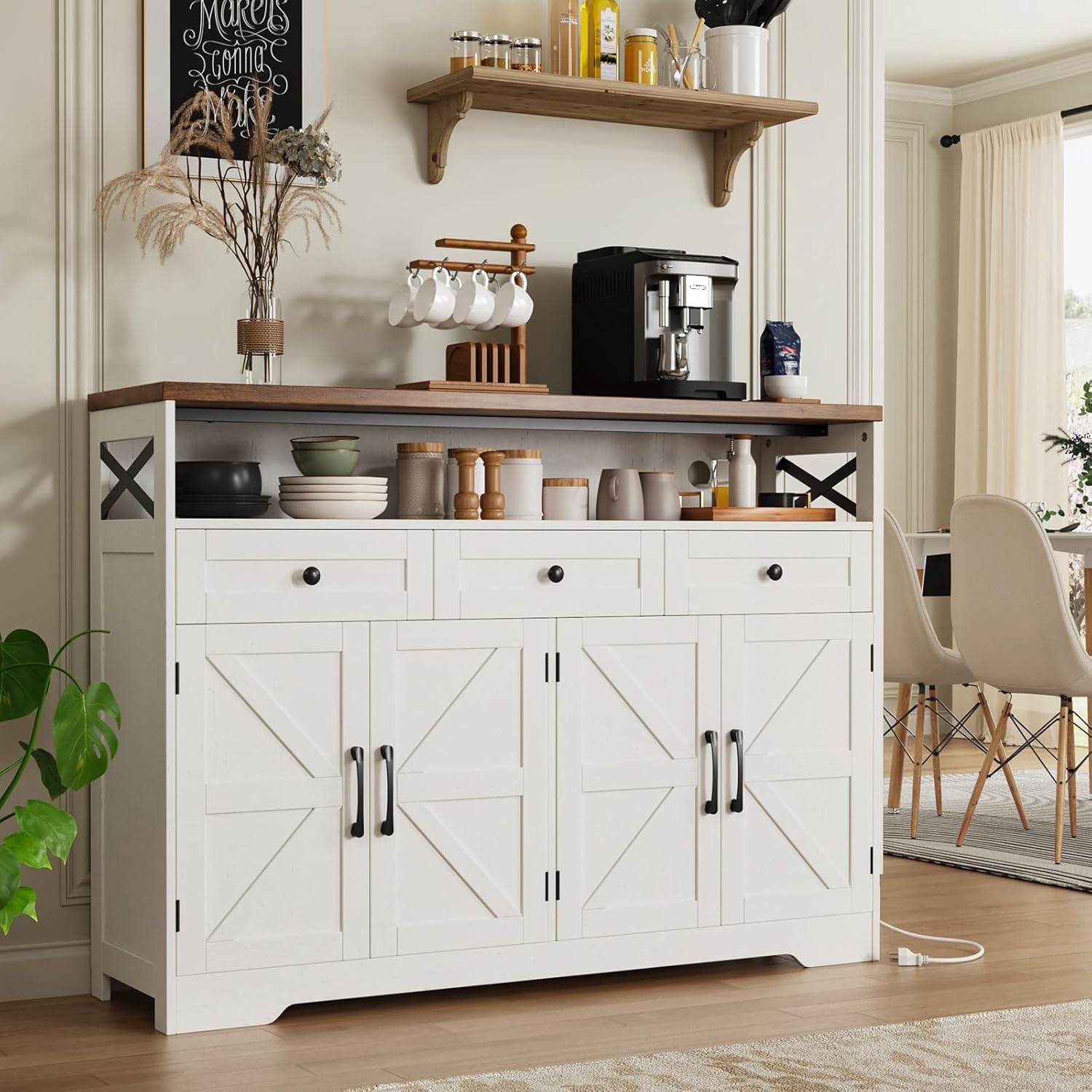 FiveWillowise 51 inch farmhouse buffet sideboard cabinet front view