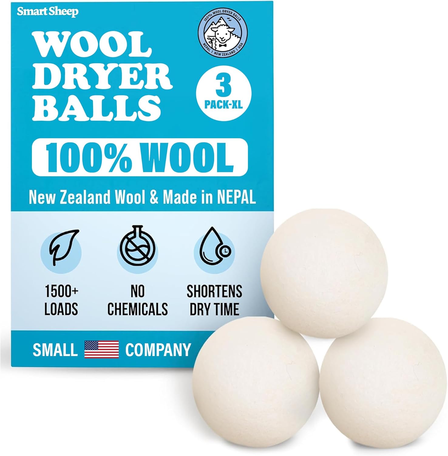 Smart Sheep Wool Dryer Balls 3-Pack front view eco-friendly laundry solution