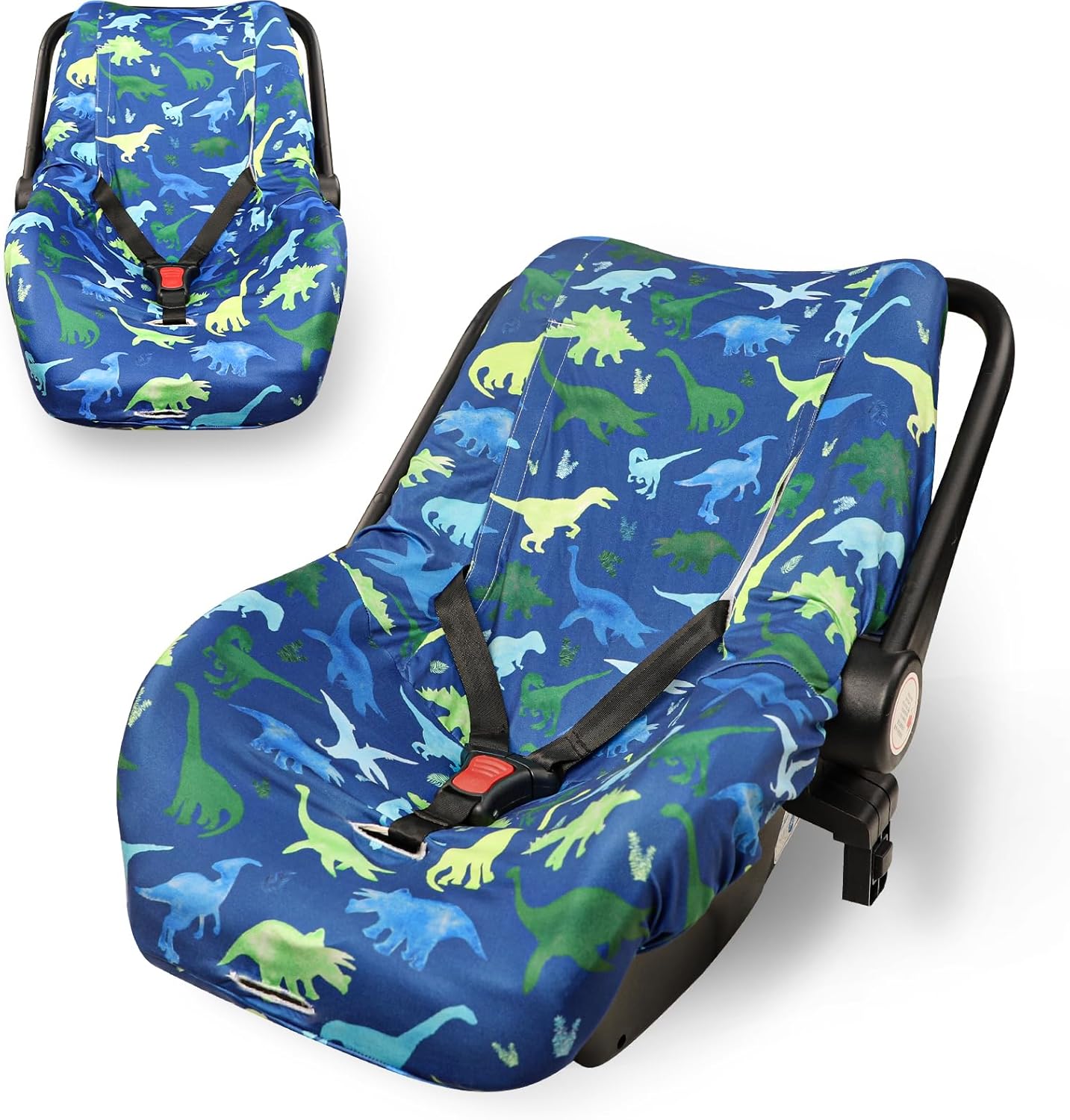 Tanofar baby car seat cover liner front view with watercolor dinosaur print